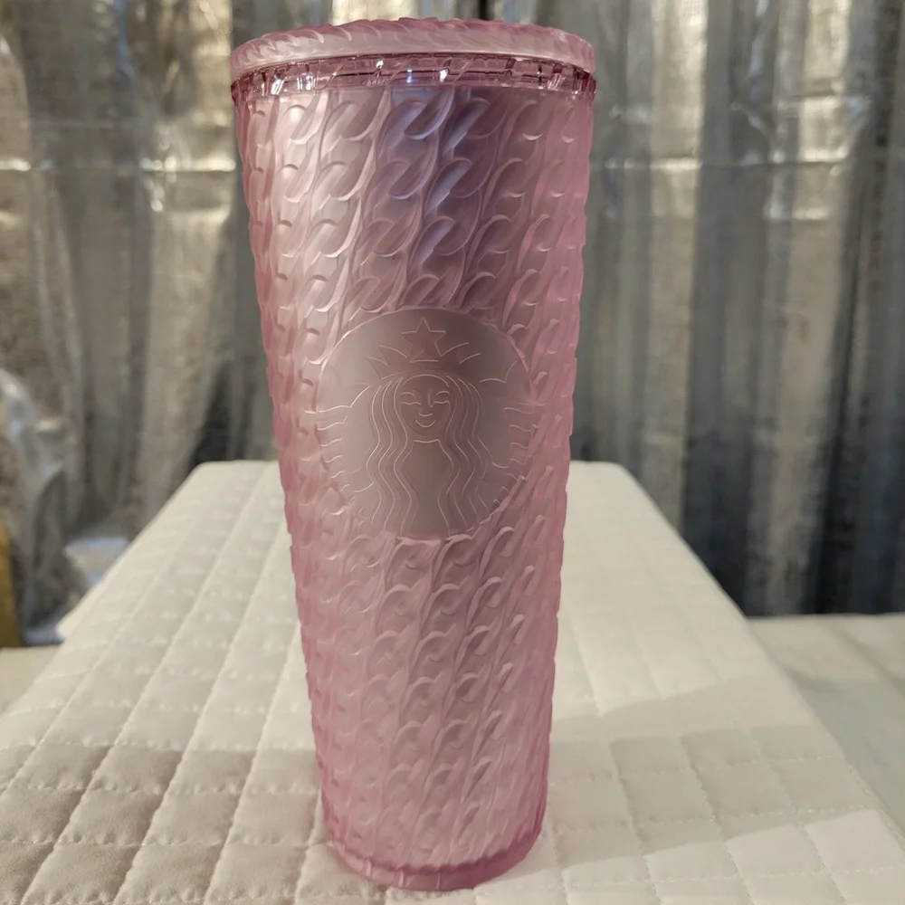 Starbucks 2024 Matte Light Pink Soft Touch Chain Link Venti Cold Cup Tumbler Fun